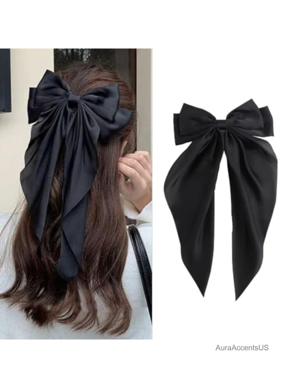 Silky Satin Oversized Long-tail Bow Clip Large Hair Bow Women Girls Hair